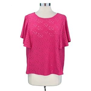 Nanette Lepore Hot Pink Floral Eyelet Blouse